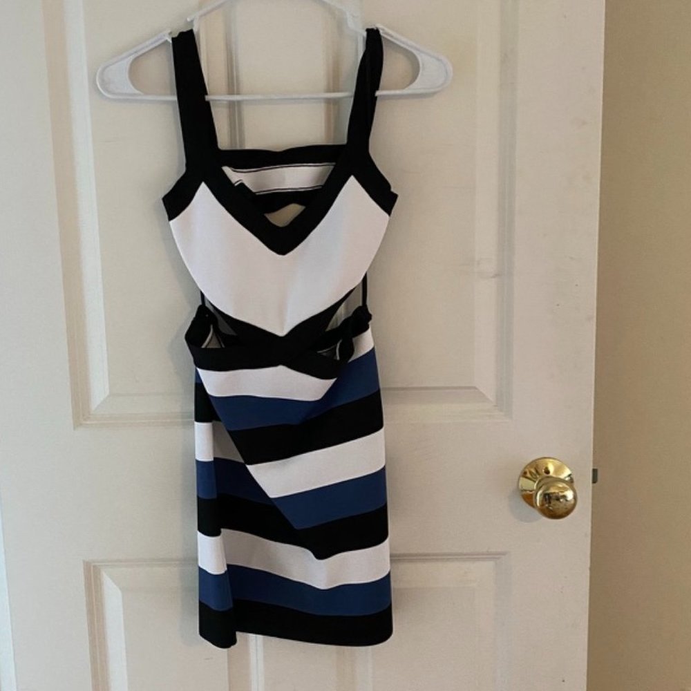 BCBG Blue White Cut-Out Dress S